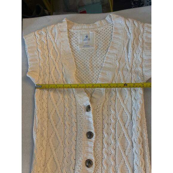 Aerie Cable Knit Cream Sweater Vest  XS GrandmaCore Cozy Comfy Winter Cabincore - Picture 8 of 11